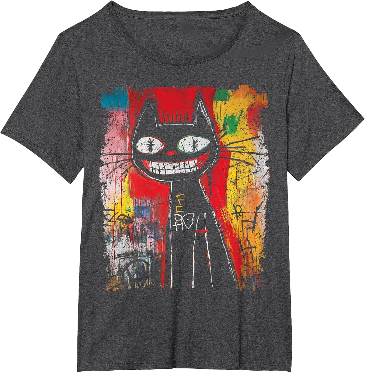 Pop Art Style Cat 90s Men's Graffiti T-Shirt - Dark Heather Grey