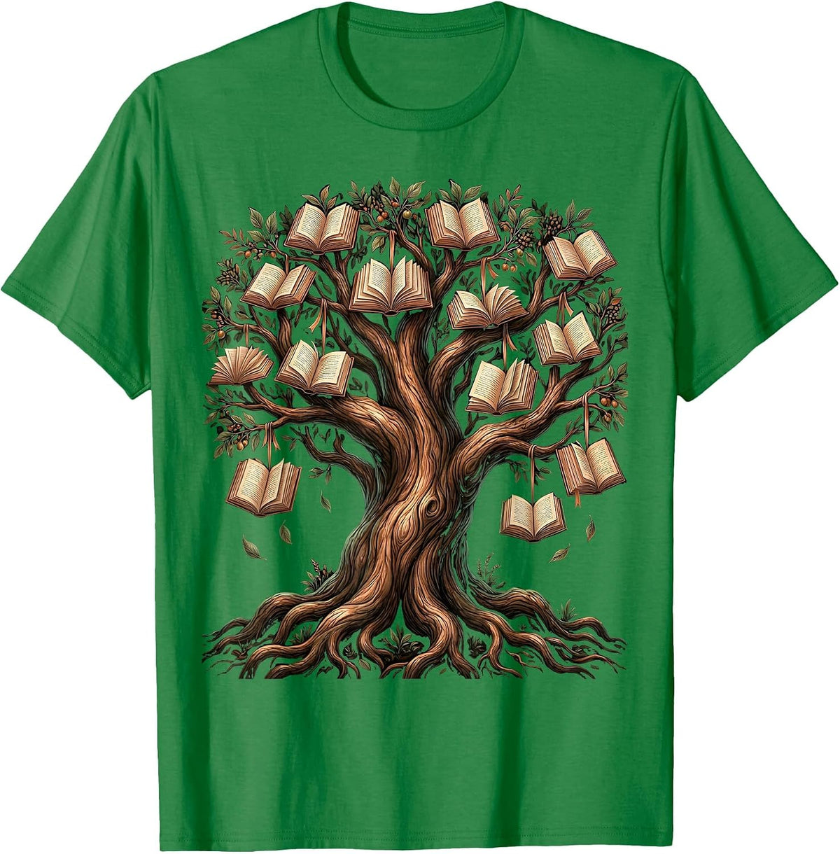 Men's Knowledge Tree Book Lover Graphic Design T-Shirt - Kelly Green