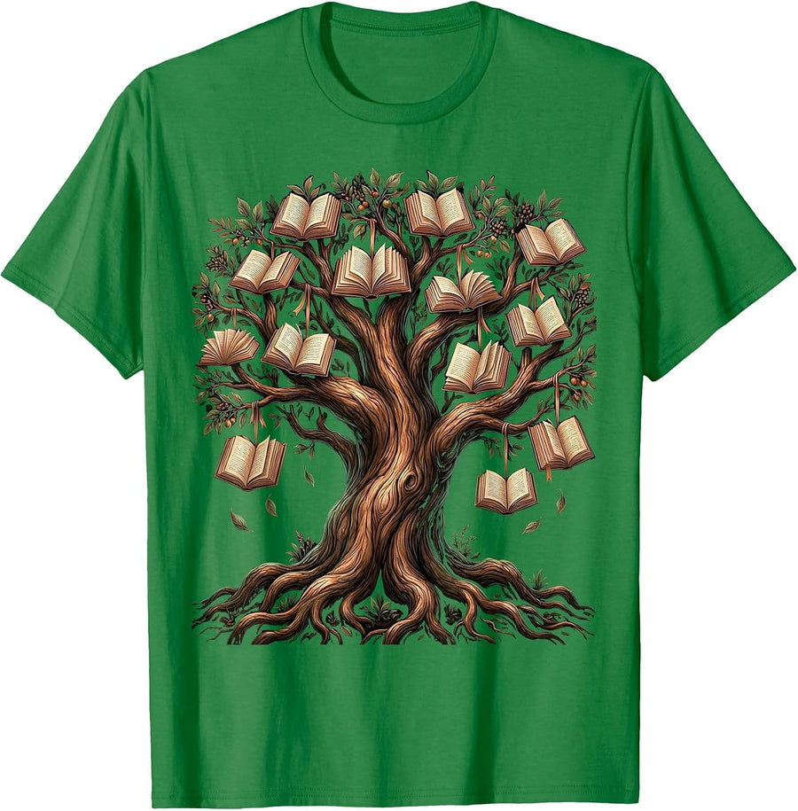 Men's Knowledge Tree Book Lover Graphic Design T-Shirt - Kelly Green