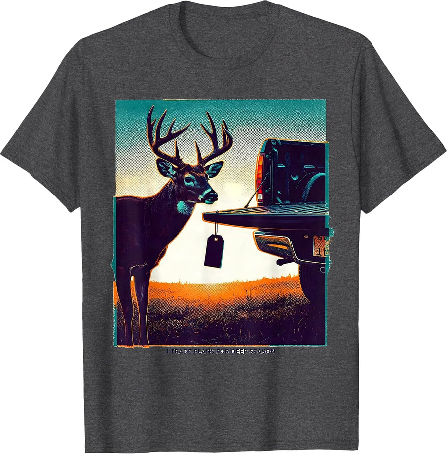 Men's I Trade Plans For Deer Season Funny Hunting Dad Deer Hunter T-Shirt - Dark Heather Grey