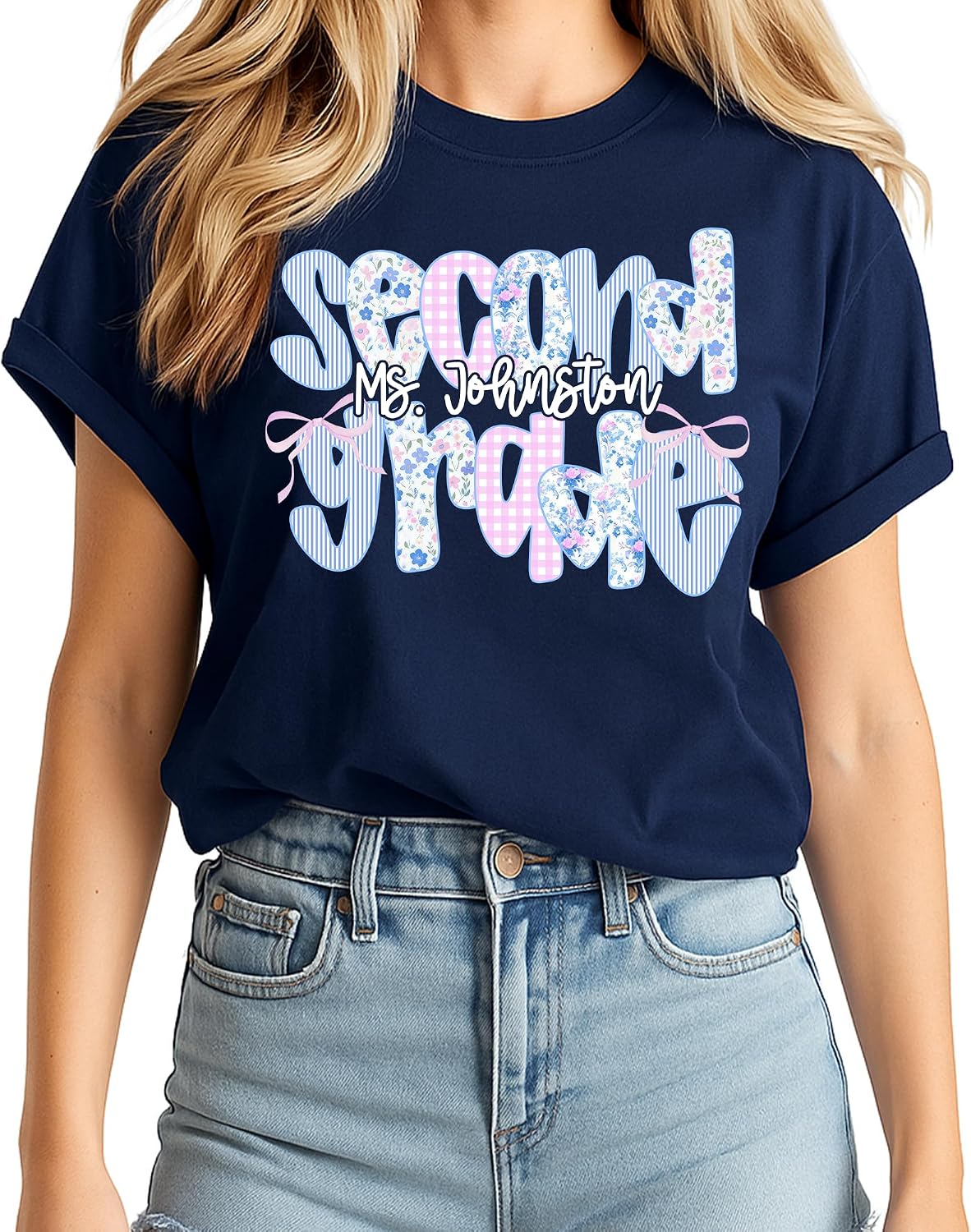 NAZENTI Personalized Teacher Shirt, Back to School Shirts Gift Custom Name, PreK Kindergarten 1st 2nd 6th Grade Teacher Tee