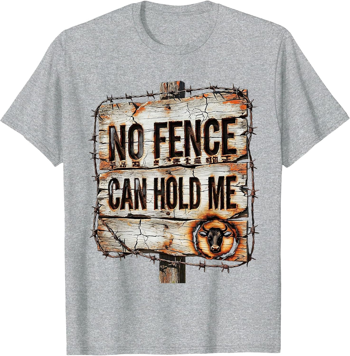 Men's No Fence Can Hold Me Cowboy Design T-Shirt - Heather Grey