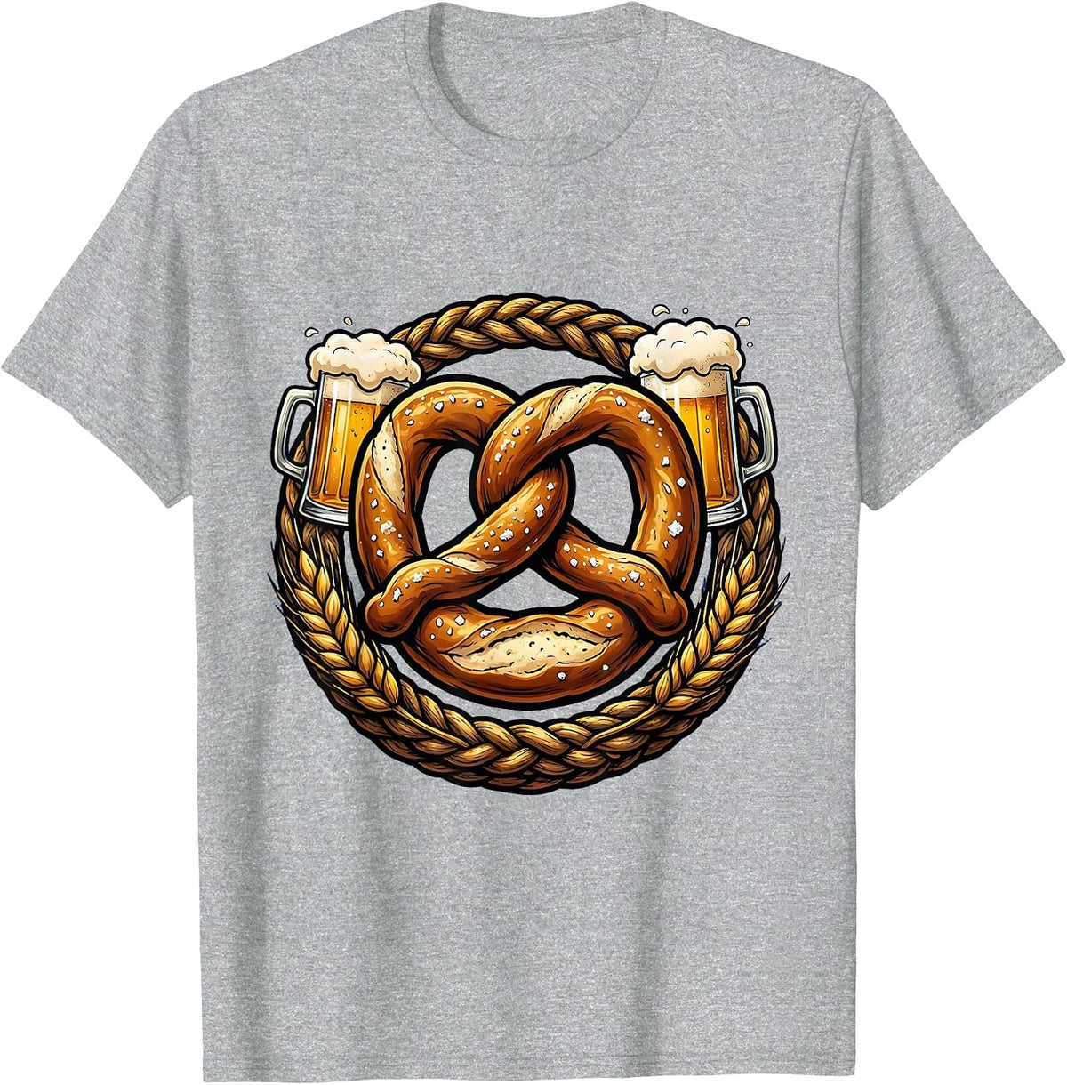 Men's Bold Pretzel Graphic Oktoberfest Design T-Shirt - Heather Grey
