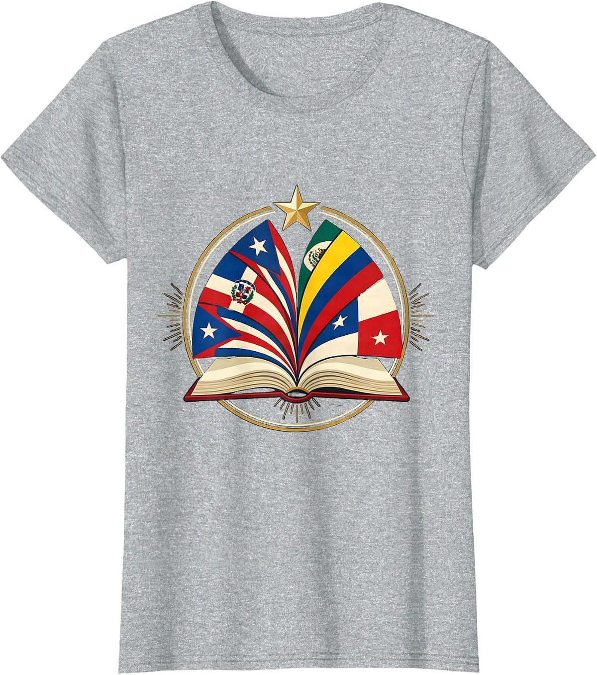 Hispanic Heritage Month Multi-Country Flag Pride Emblem T-Shirt - Heather Grey