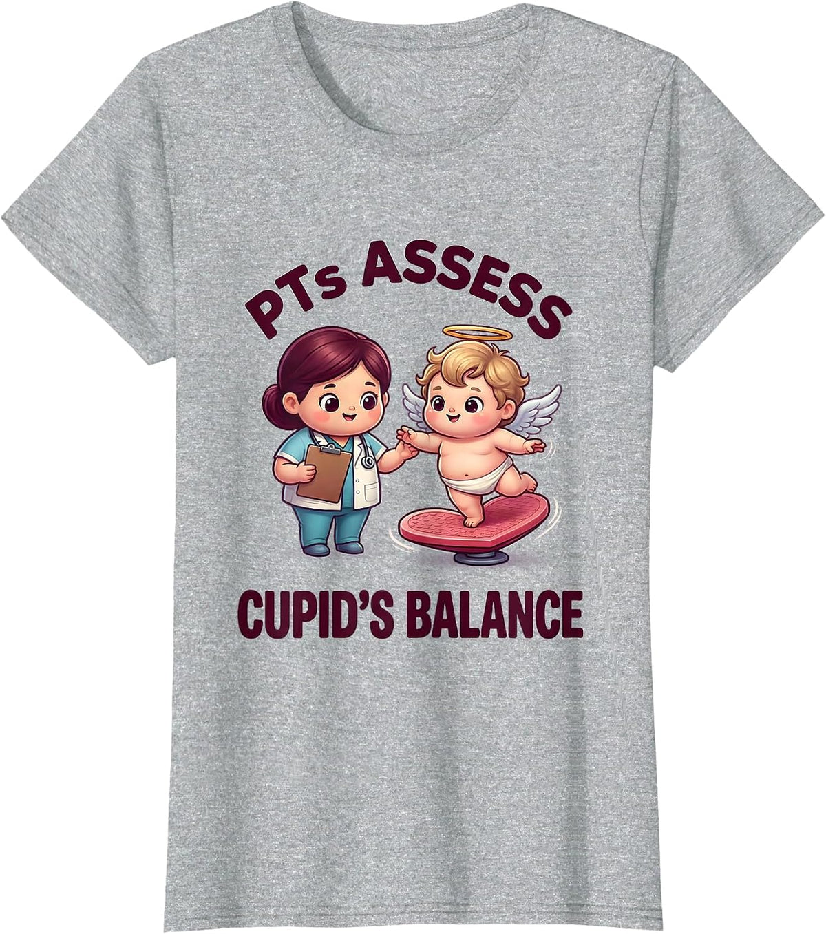 Women's PTs Assess Cupid's Balance Cute Kawaii Physical Therapist T-Shirt - Heather Grey