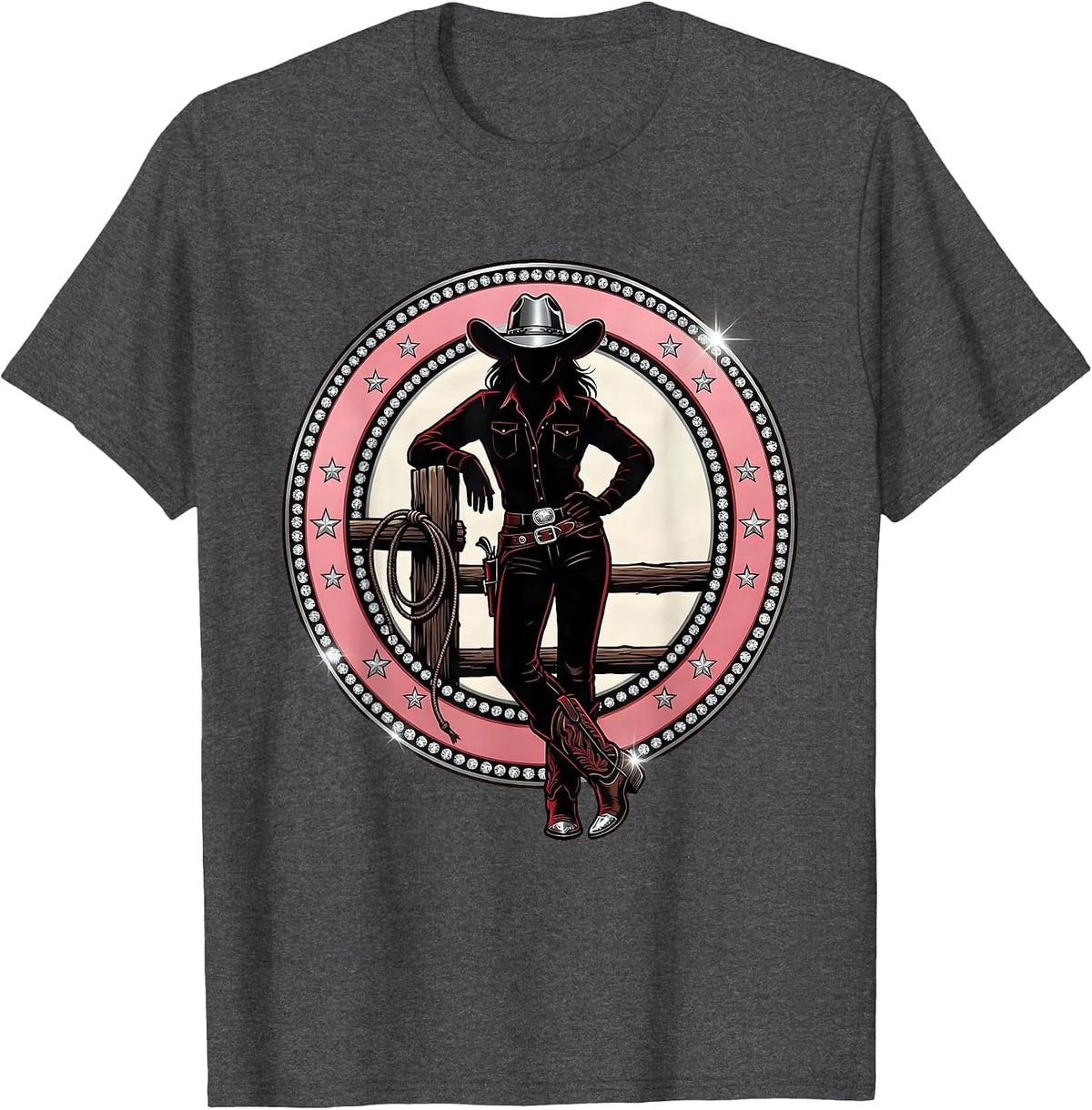 Men's Bold Cowboy Leaning on Fence Post Graphic T-Shirt - Dark Heather Grey