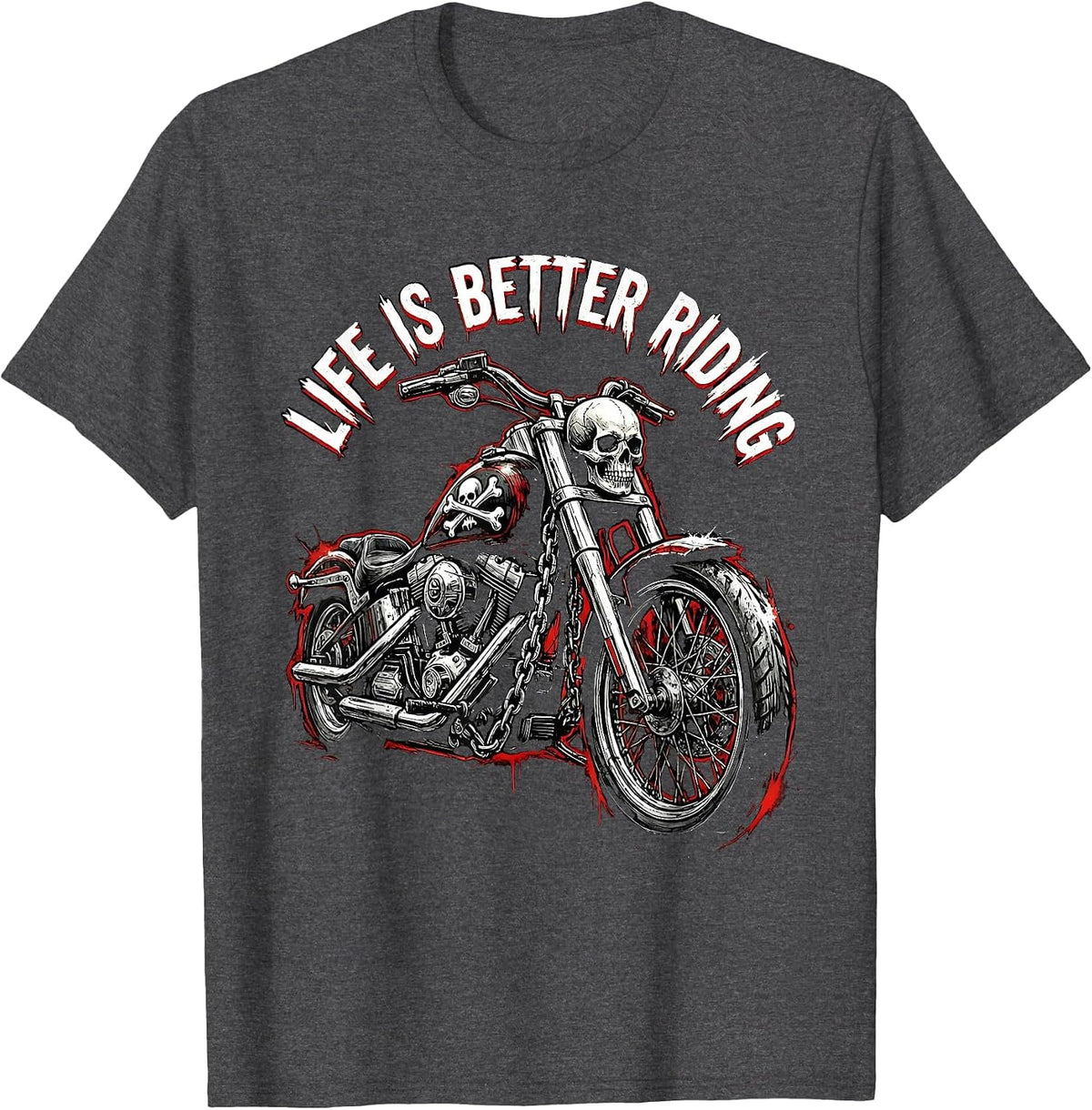 Men's Life Is Better Riding Motorcycle Design T-Shirt - Dark Heather Grey