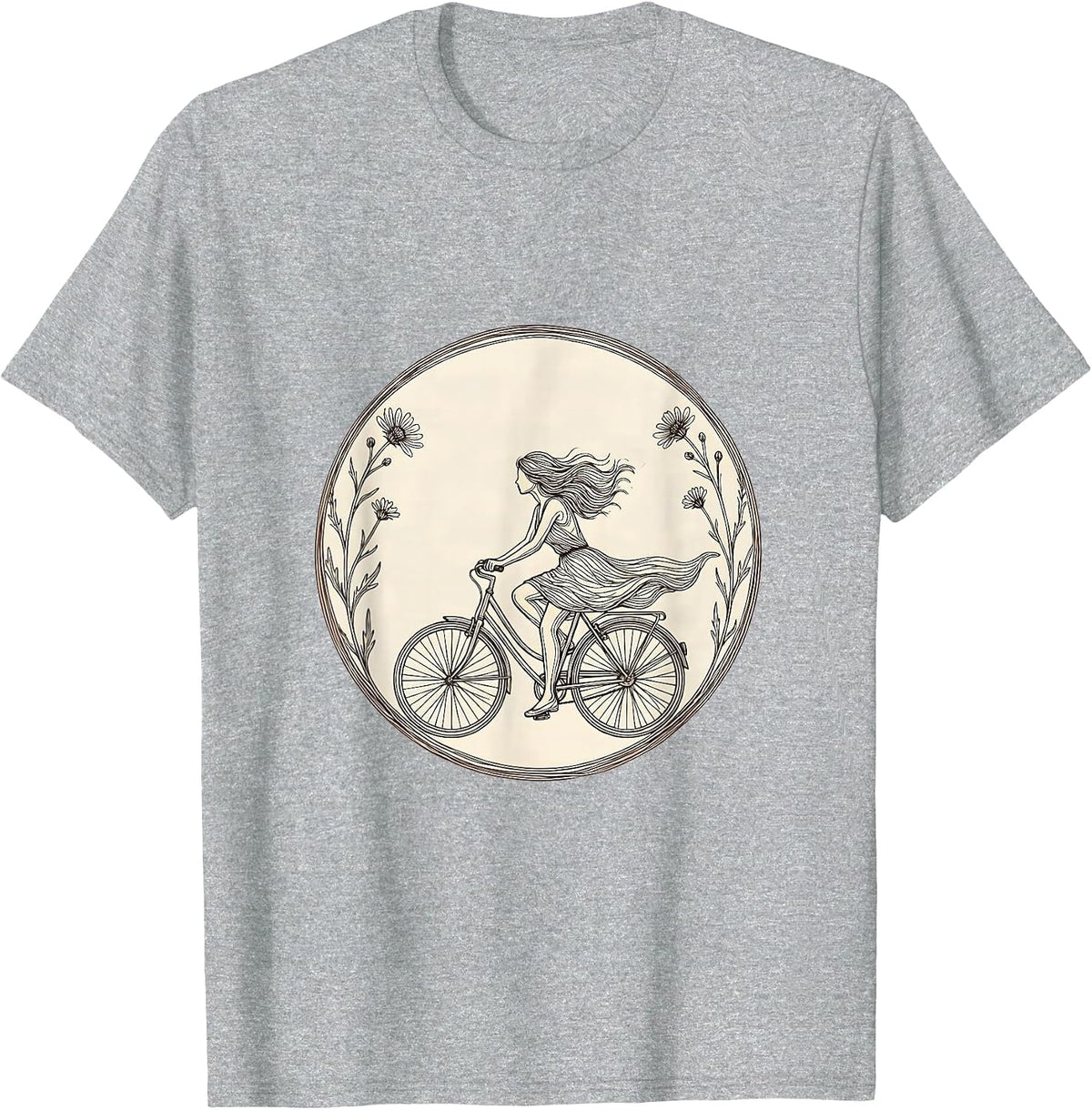 Men's Bicycle Freedom Flower Road Graphic Tee T-Shirt - Heather Grey