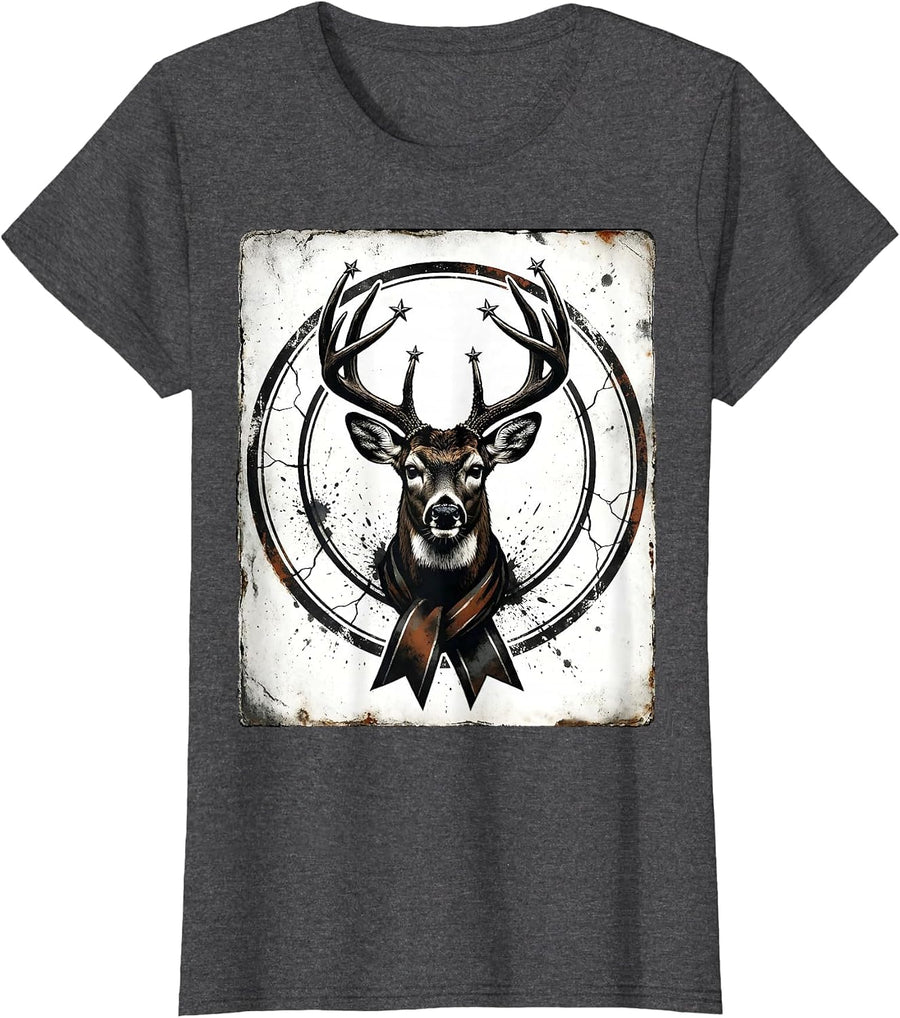 Women's Whitetail Deer Hunter Distressed Humor Hunting Dad Gift T-Shirt - Dark Heather Grey