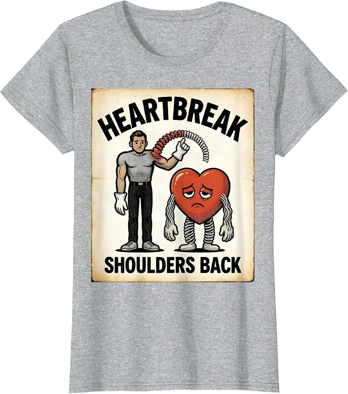 Women's Heartbreak Shoulders Back Retro Cartoon Physical Therapist T-Shirt - Heather Grey