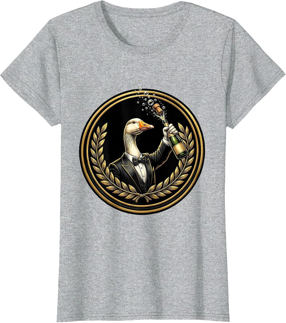 Silly Goose Tuxedo Champagne Celebration T-Shirt - Heather Grey
