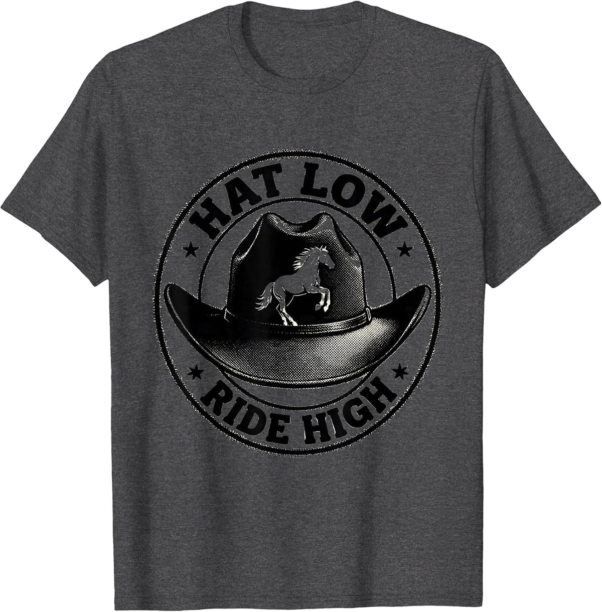 Men's Hat Low Ride High Cowboy Western Design T-Shirt - Dark Heather Grey