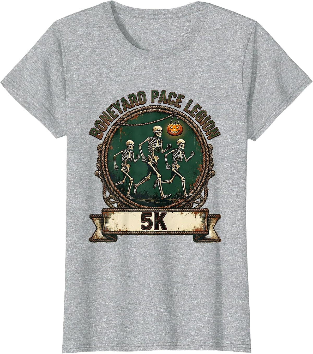Boneyard Pace Legion 5K Vintage Halloween Skeleton Runner 5K T-Shirt - Heather Grey