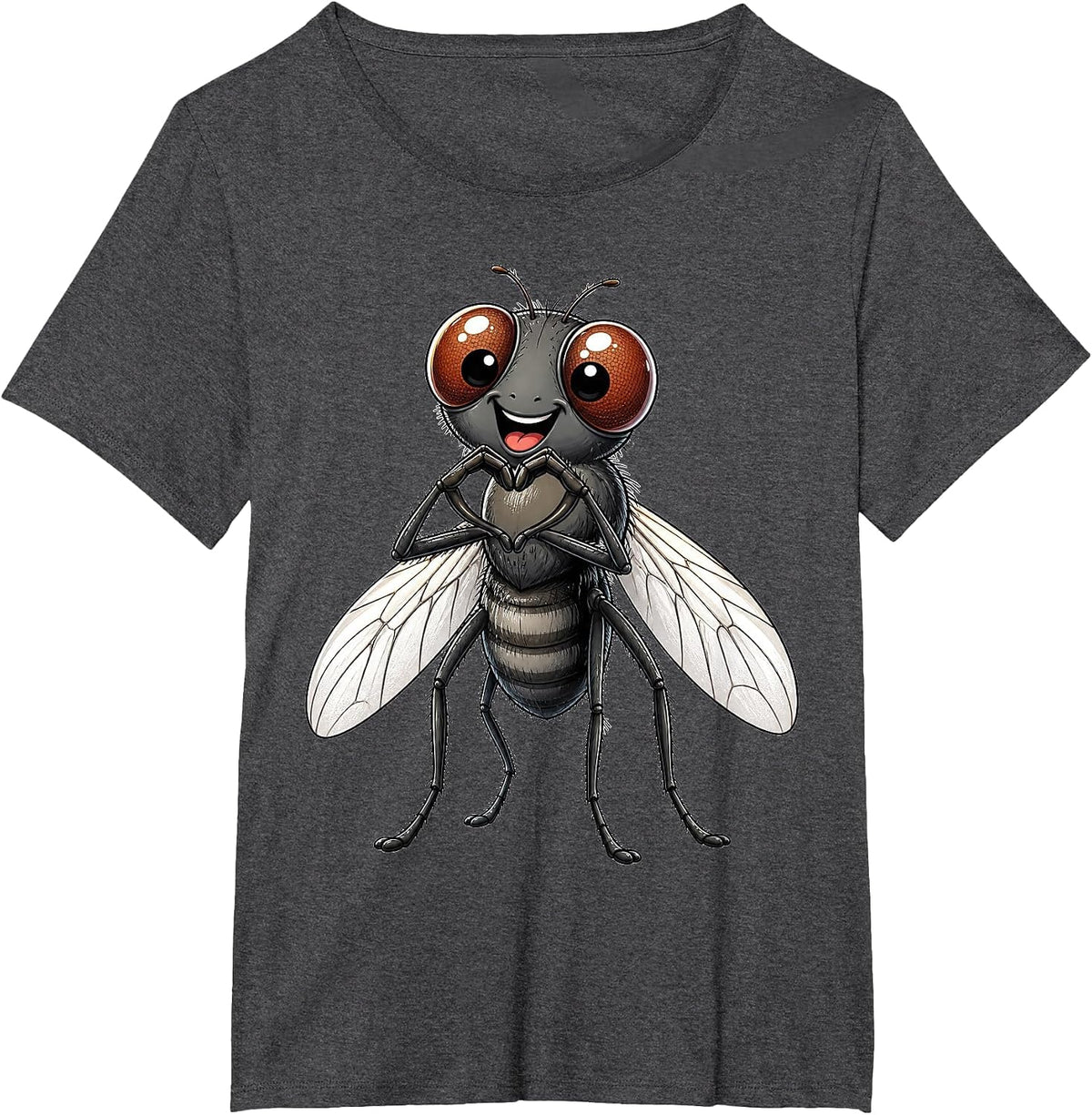 Fly with Heart | Cute Housefly Heart Symbol T-Shirt - Dark Heather Grey