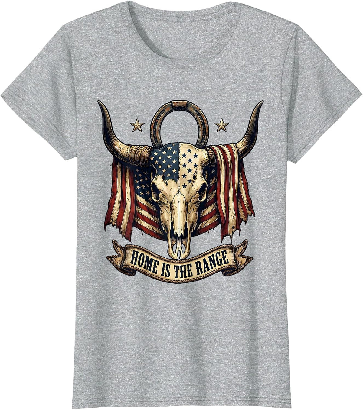 Home Is The Range Western Cowboy Design T-Shirt - Heather Grey