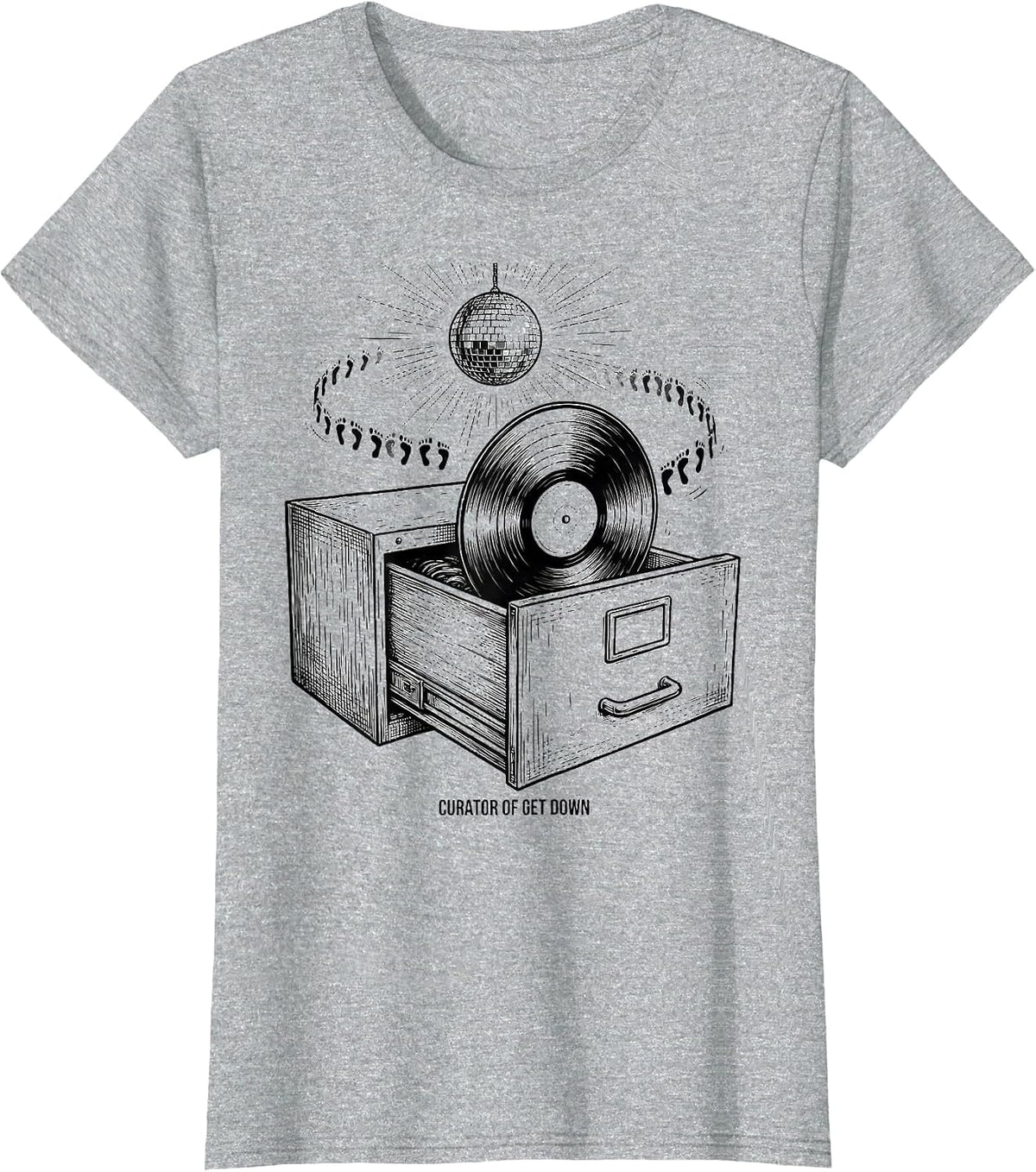 Women's Curator of Get Down Retro 70s Disco Party Humor T-Shirt - Heather Grey