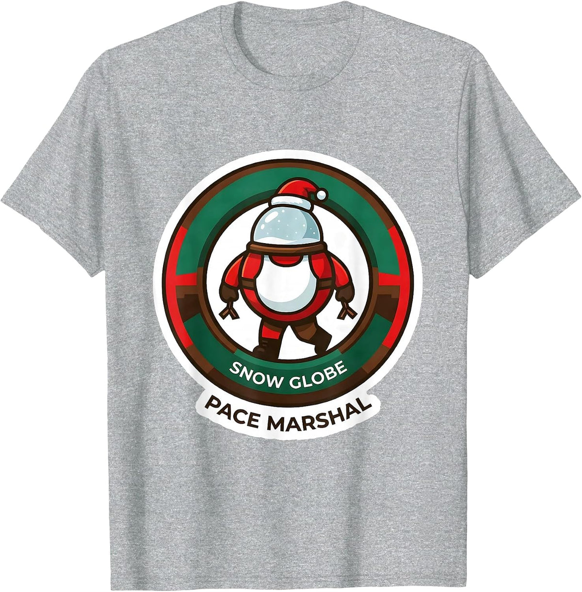 Men's Snow Globe Pace Marshal Funny Christmas 5K Run Runner T-Shirt - Heather Grey
