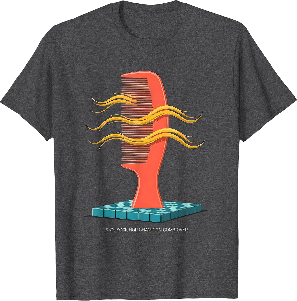 1950s Sock Hop Champion Comb-Over Retro Rockabilly Party T-Shirt - Dark Heather Grey
