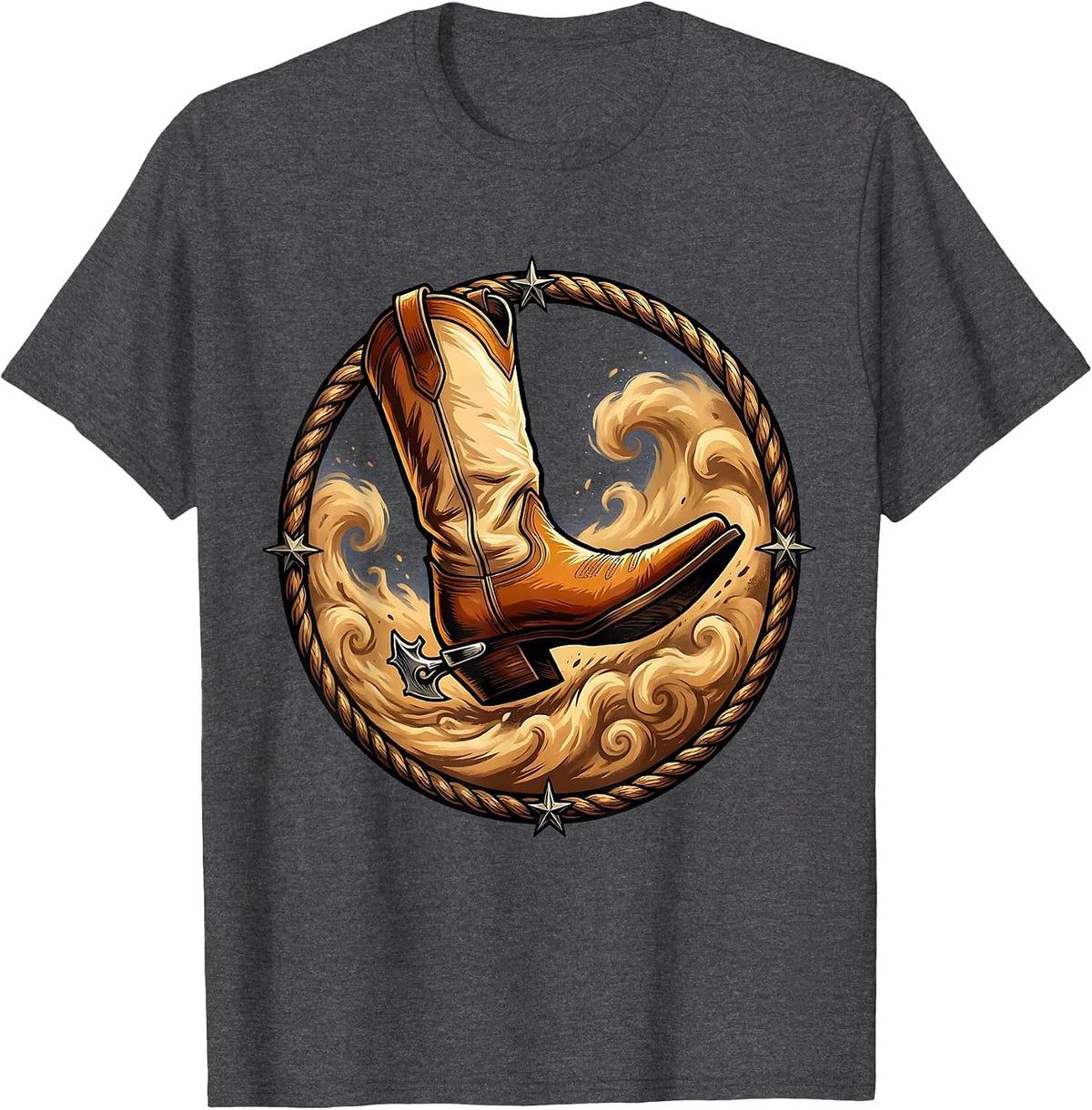 Men's Spurred Boot Kicking Dust Cowboy Western Design T-Shirt - Dark Heather Grey