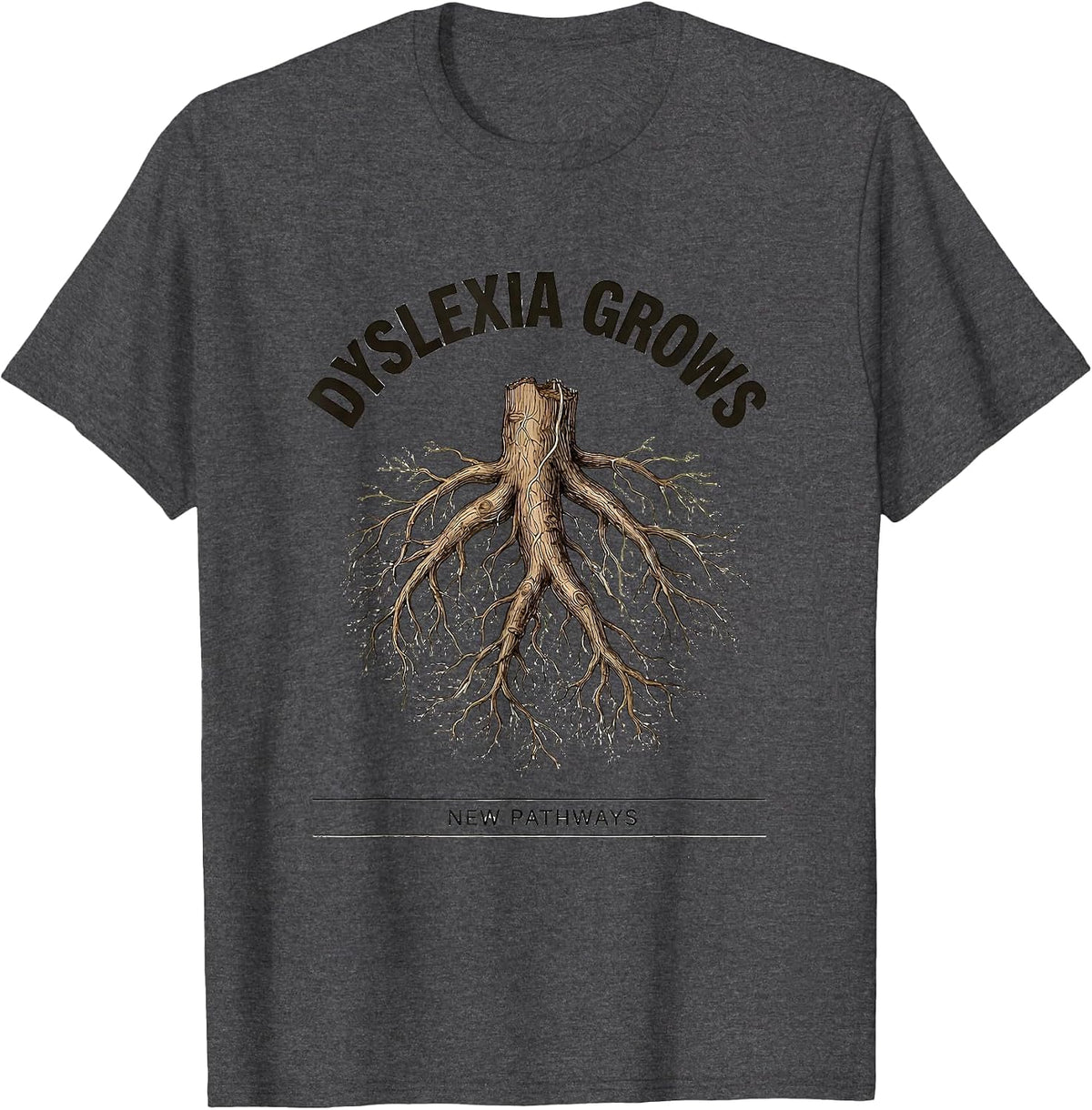 Dyslexia Grows New Pathways Botanical Teacher Awareness T-Shirt - Dark Heather Grey