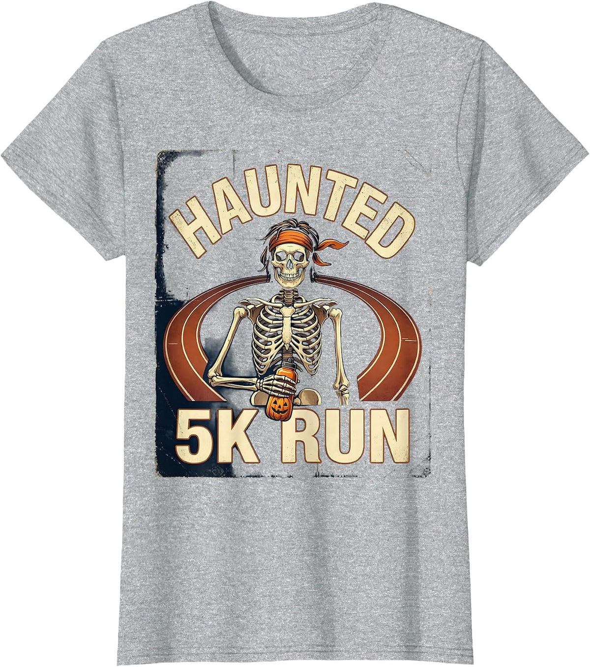 Haunted 5K Run Vintage Skeleton Funny Halloween 5K Runner T-Shirt - Heather Grey