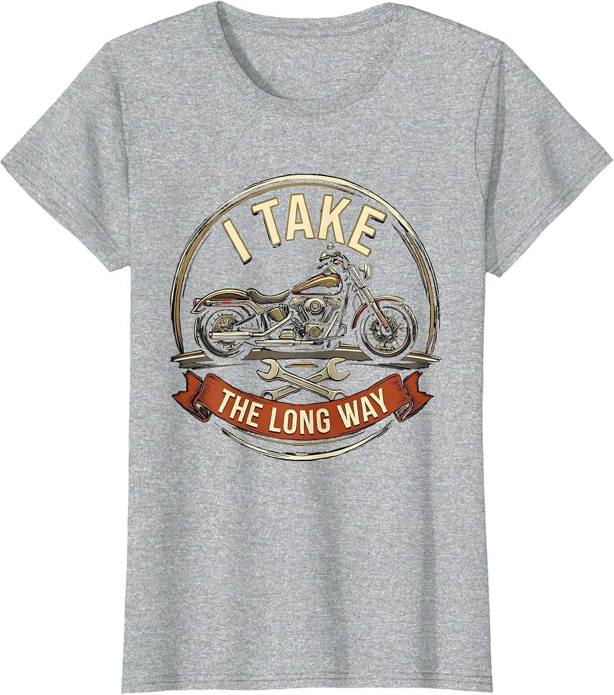 Women's I Take The Long Way Funny Biker Motorcycle Rider Humor T-Shirt - Heather Grey