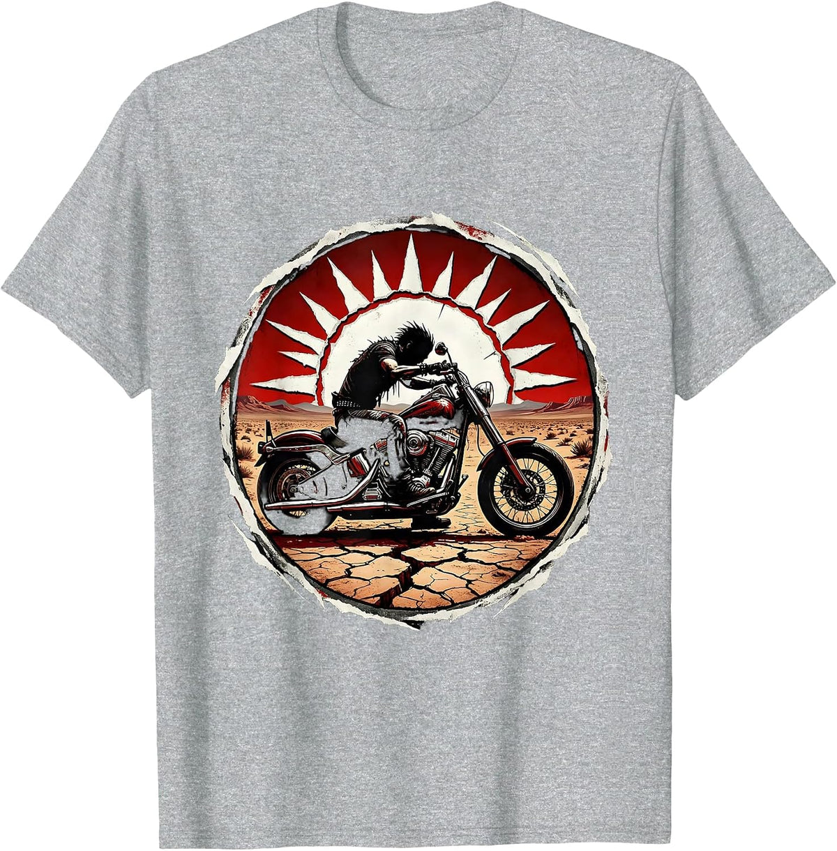 Men's Motorcycle Rider Desert Sunset Silhouette T-Shirt - Heather Grey