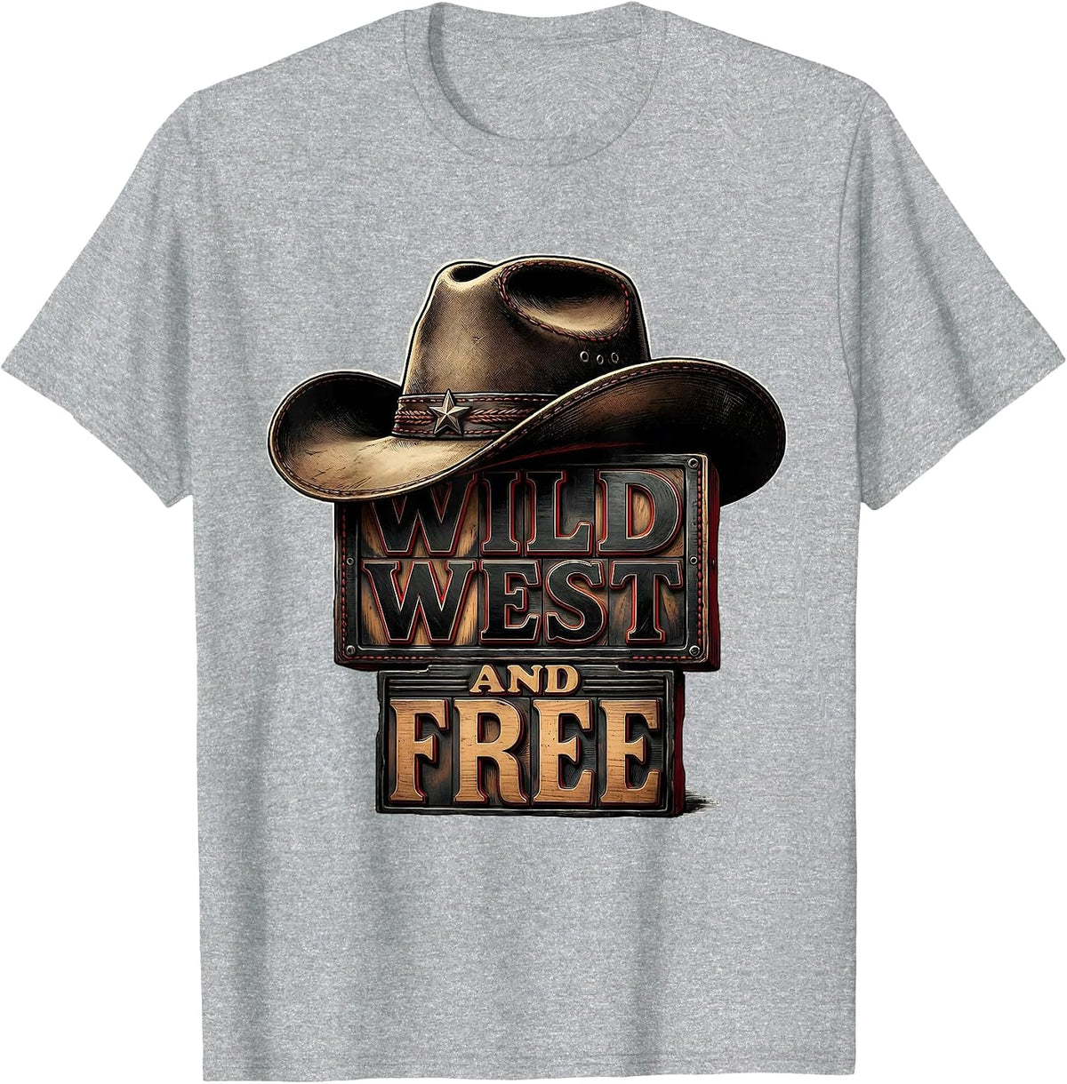 Men's Wild West and Free Cowboy Design T-Shirt - Heather Grey