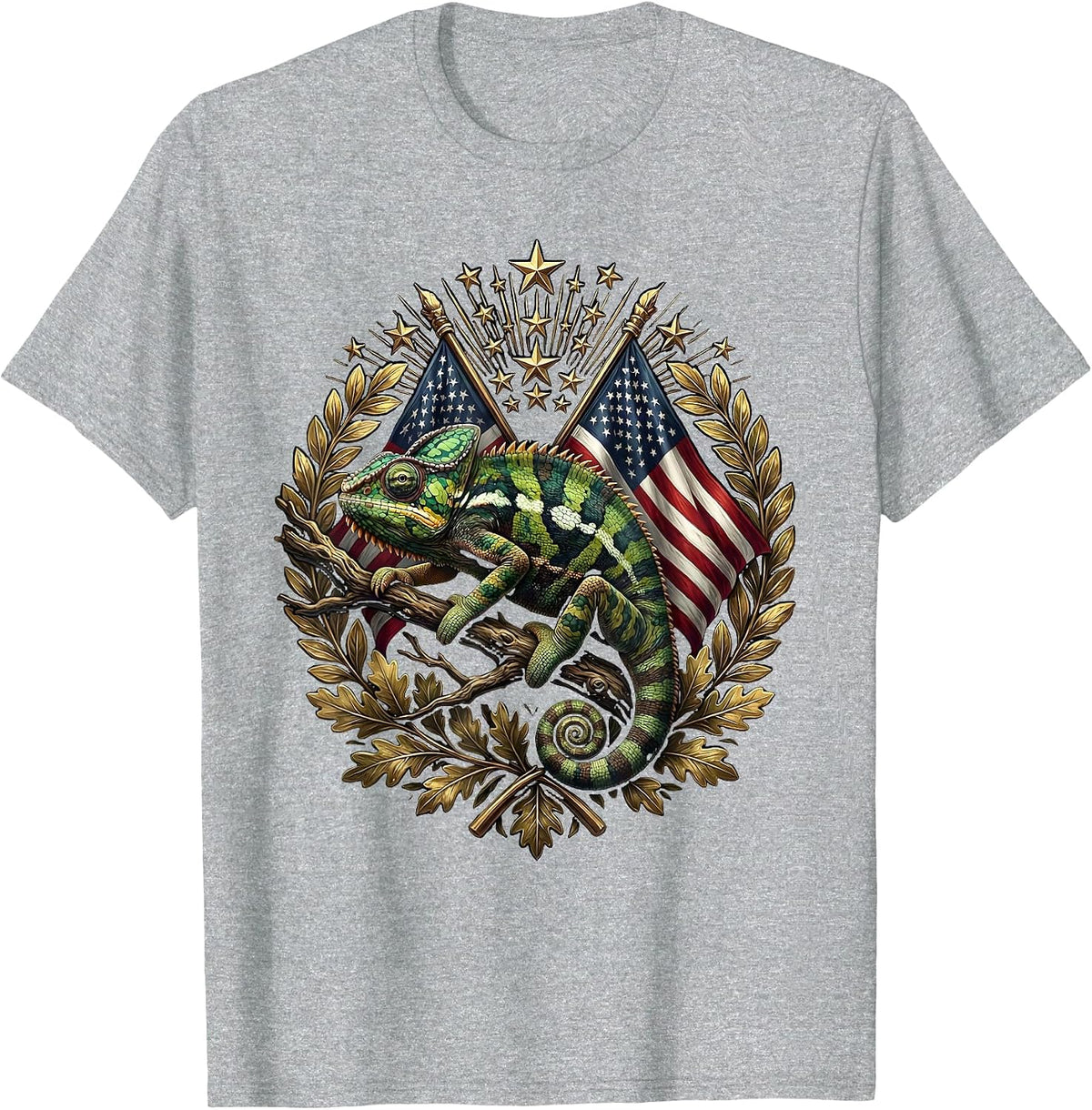Men's Chameleon Camouflage Leafy Branch Illustration T-Shirt - Heather Grey
