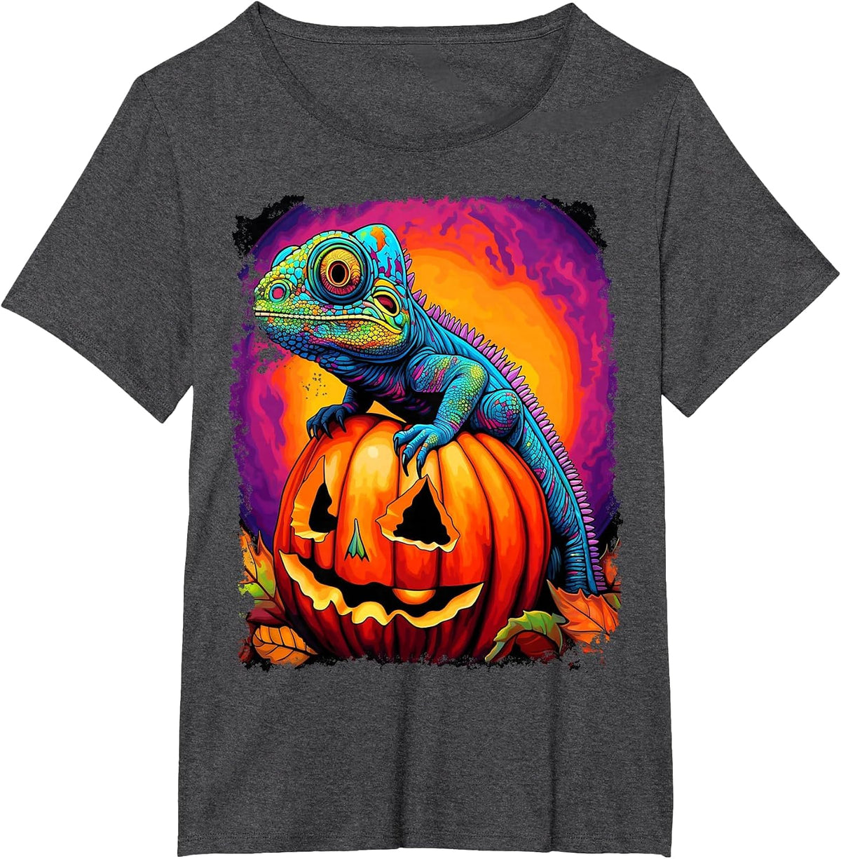 Chameleon Pumpkin Halloween T-Shirt - Dark Heather Grey