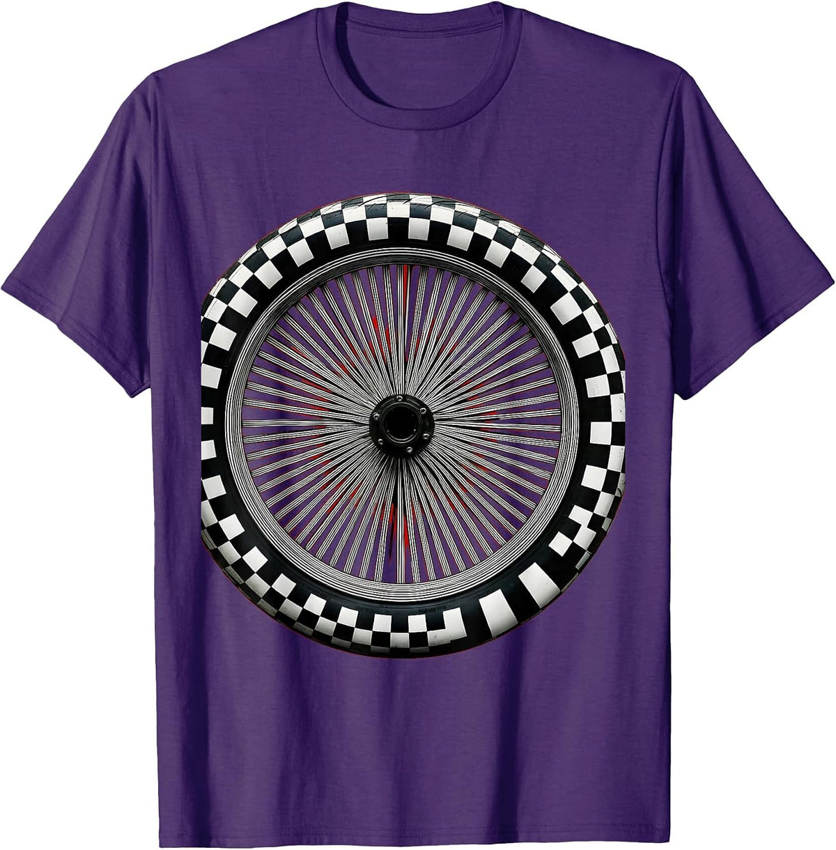 Men's Motorcycle Wheel Checkered Tire Tread Graphic T-Shirt - Purple