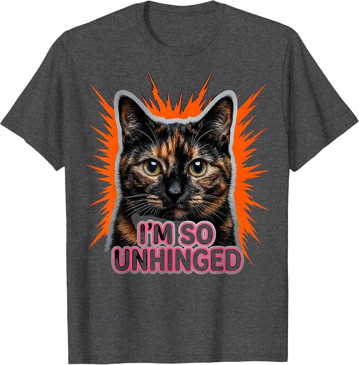 I'm So Unhinged Funny Cat Meme Bootleg Graphic T-Shirt - Dark Heather Grey