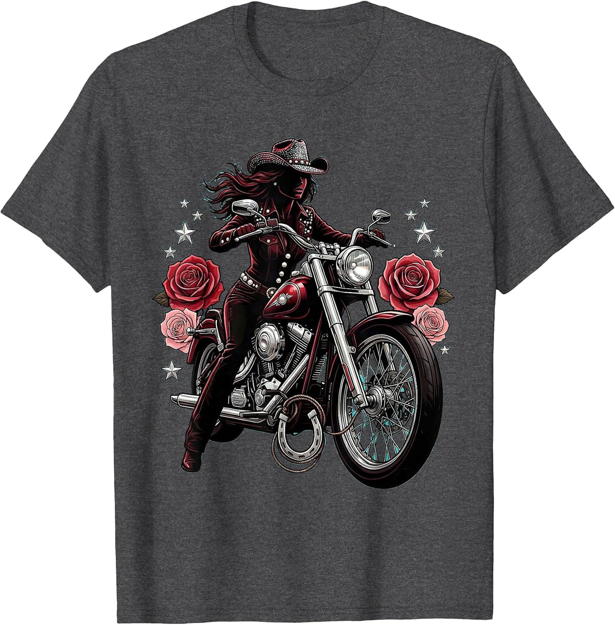 Men's Vintage Pin-Up Motorcycle Rock and Roll Graphic T-Shirt - Dark Heather Grey