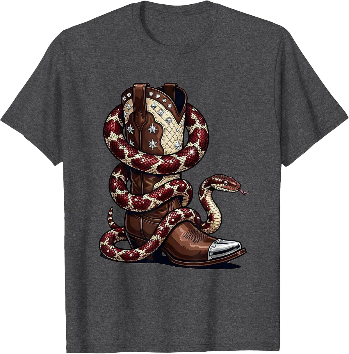 Snake Coiled Cowgirl Boot Western Graphic T-Shirt - Dark Heather Grey