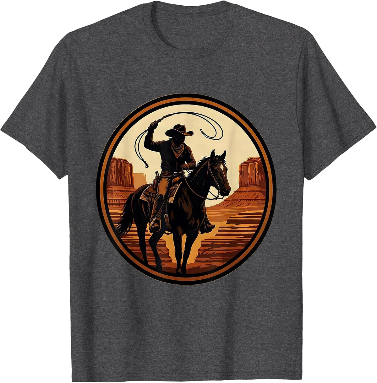 Cowgirl Shadow Canyon Wall Western Graphic T-Shirt - Dark Heather Grey