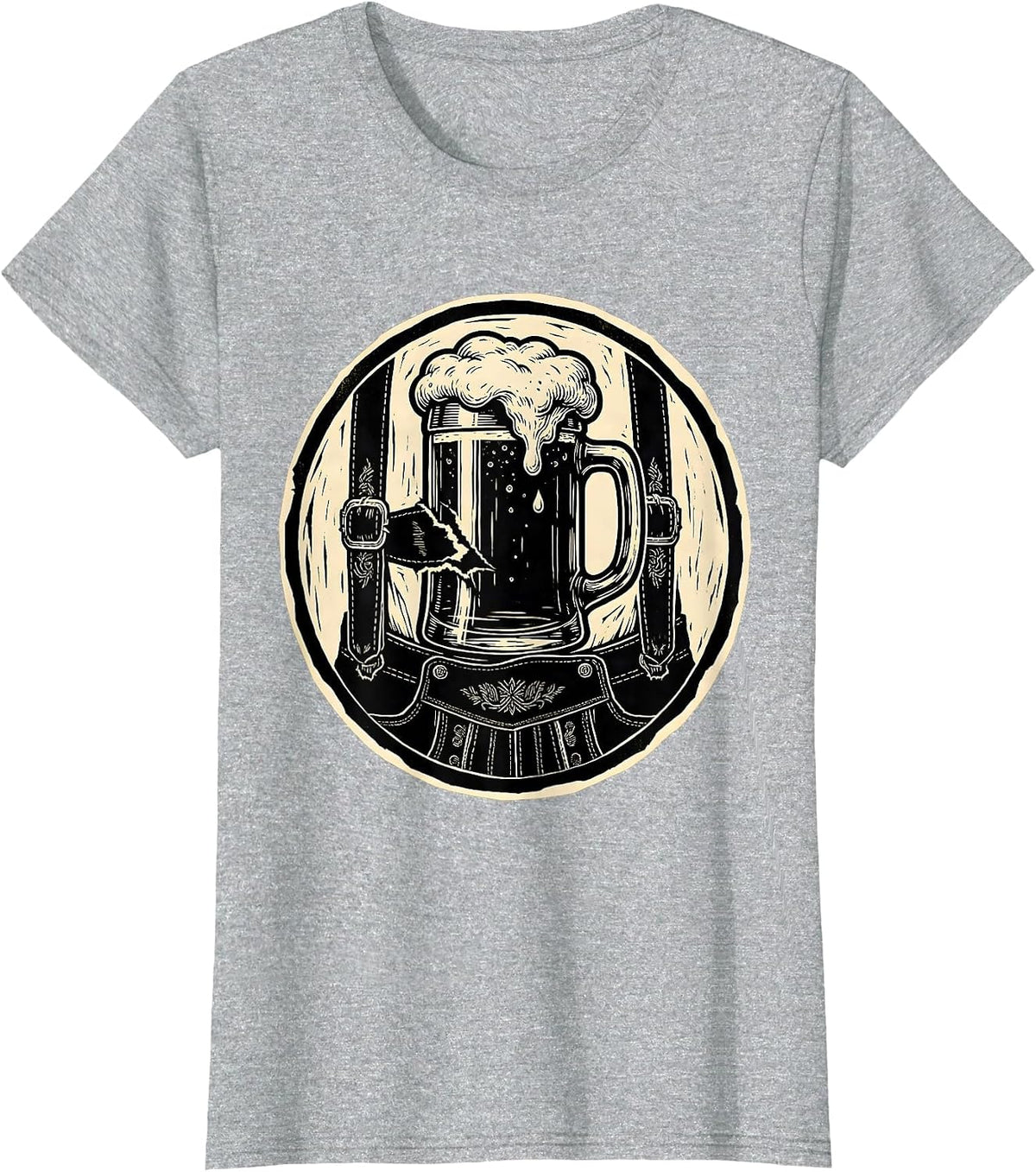 Beer Stein Bursting Through Lederhosen Pocket T-Shirt - Heather Grey