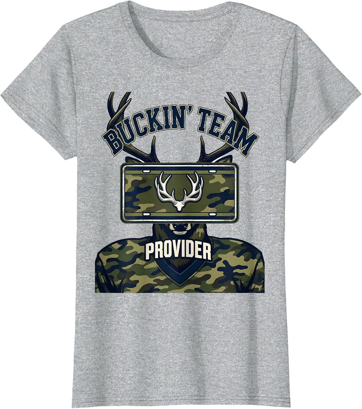 Buckin' Team Provider Sports Humor Hunting Dad Camo T-Shirt - Heather Grey