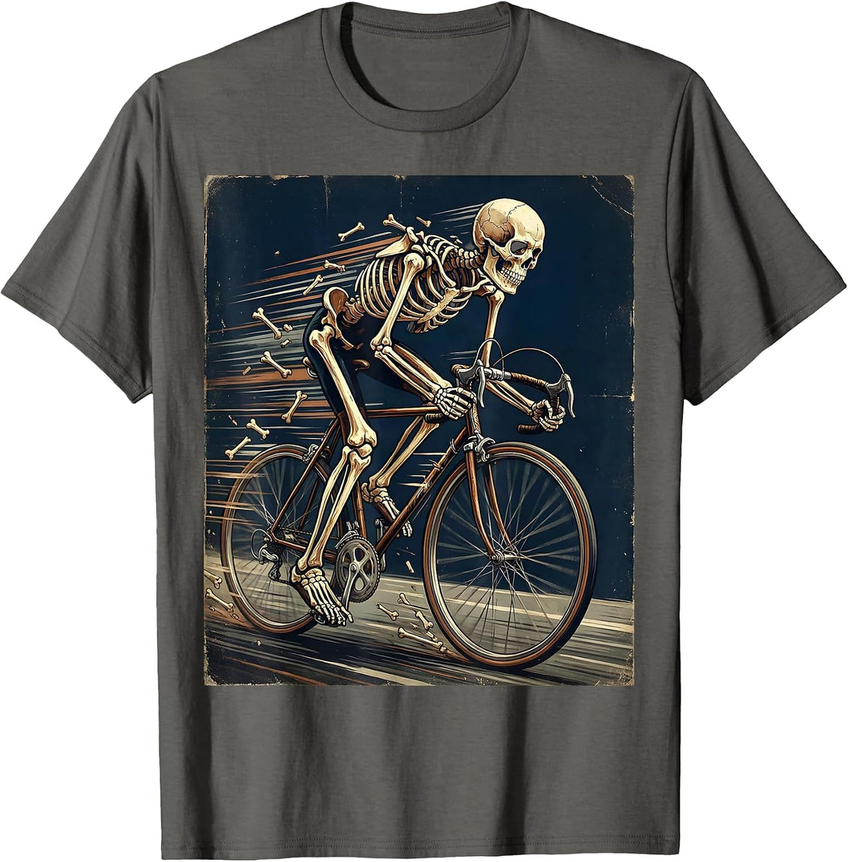 Men's Skeleton Cyclist Racing Full Speed Bike Graphic T-Shirt - Asphalt Grey