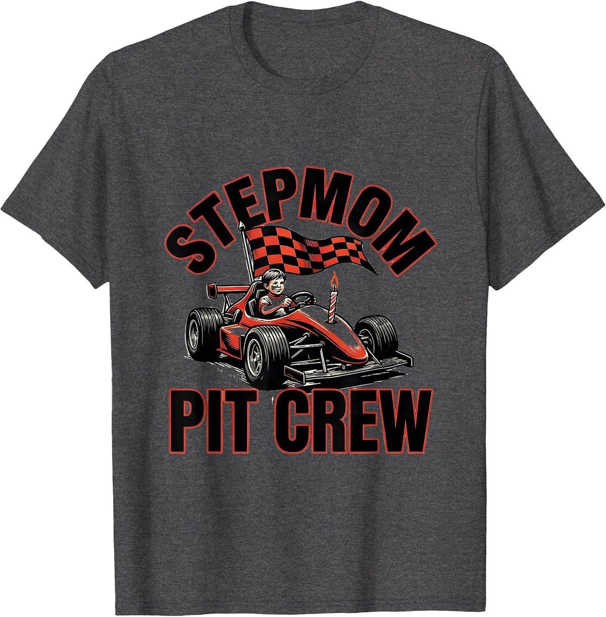 Men's Stepmom Pit Crew Race Car Birthday Party Family Matching T-Shirt - Dark Heather Grey