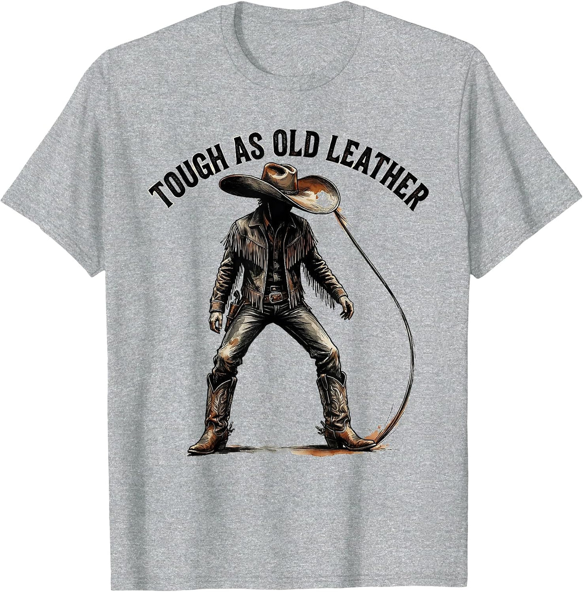Men's Tough as Old Leather Cowgirl Graphic Design T-Shirt - Heather Grey