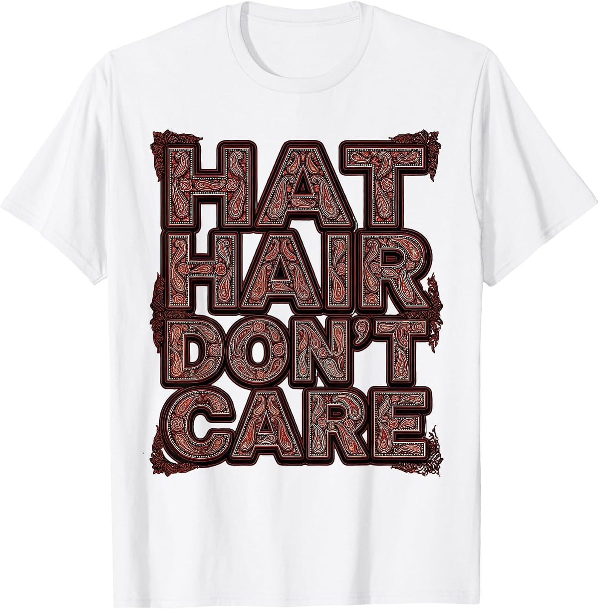 Men's Hat Hair Don't Care Cowboy Design T-Shirt - White