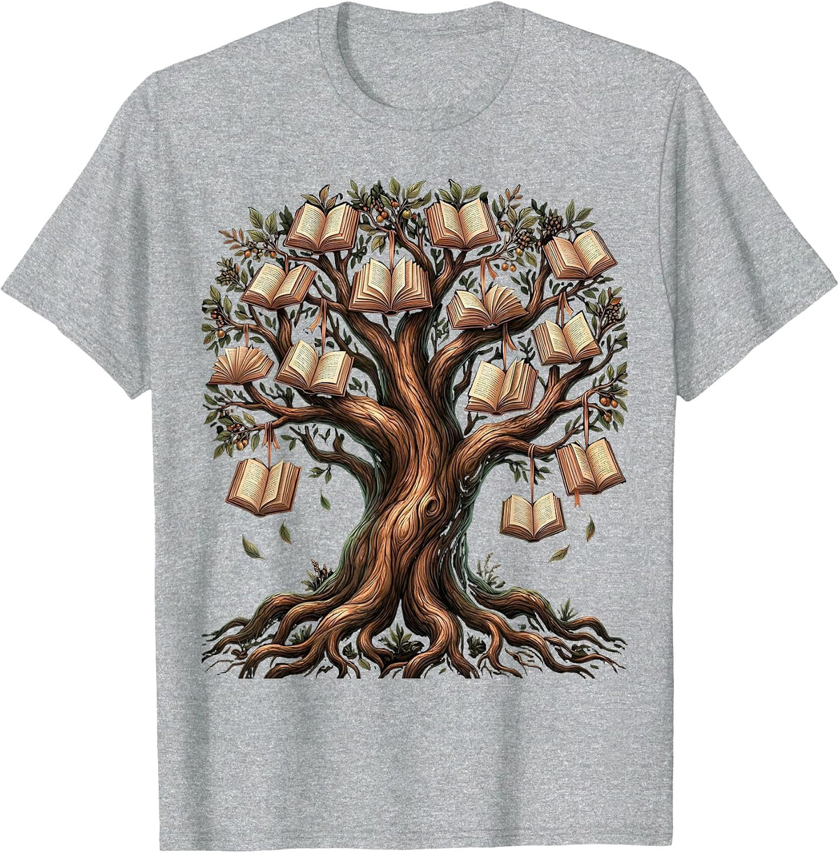 Men's Knowledge Tree Book Lover Graphic Design T-Shirt - Heather Grey