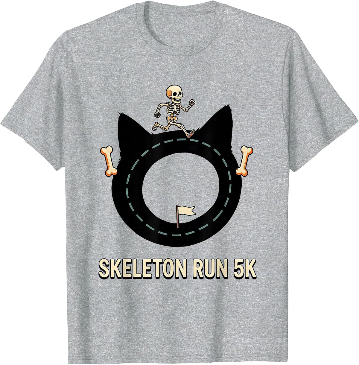 Men's Skeleton Run 5K Funny Halloween Runner Costume Matching T-Shirt - Heather Grey