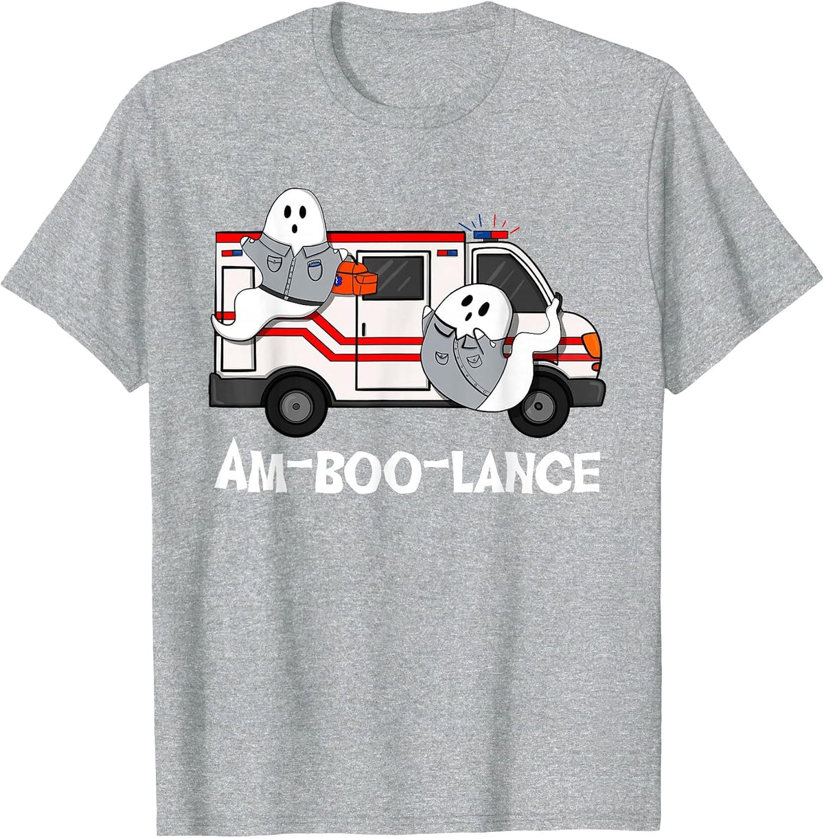 Amboolance EMT Paramedic EMS Ambulance Ghost Halloween T-Shirt - Heather Grey