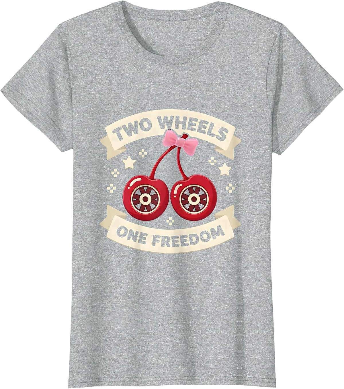 Women's Two Wheels One Freedom Motorcycle Design T-Shirt - Heather Grey