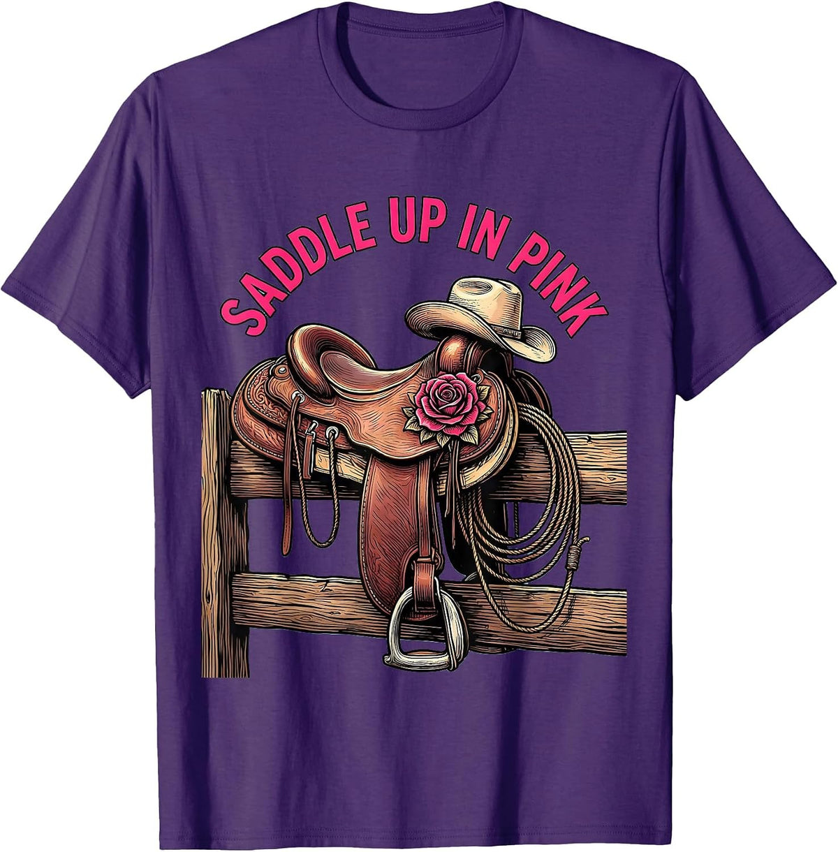Men's Saddle Up In Pink Western Cowgirl Design T-Shirt - Purple