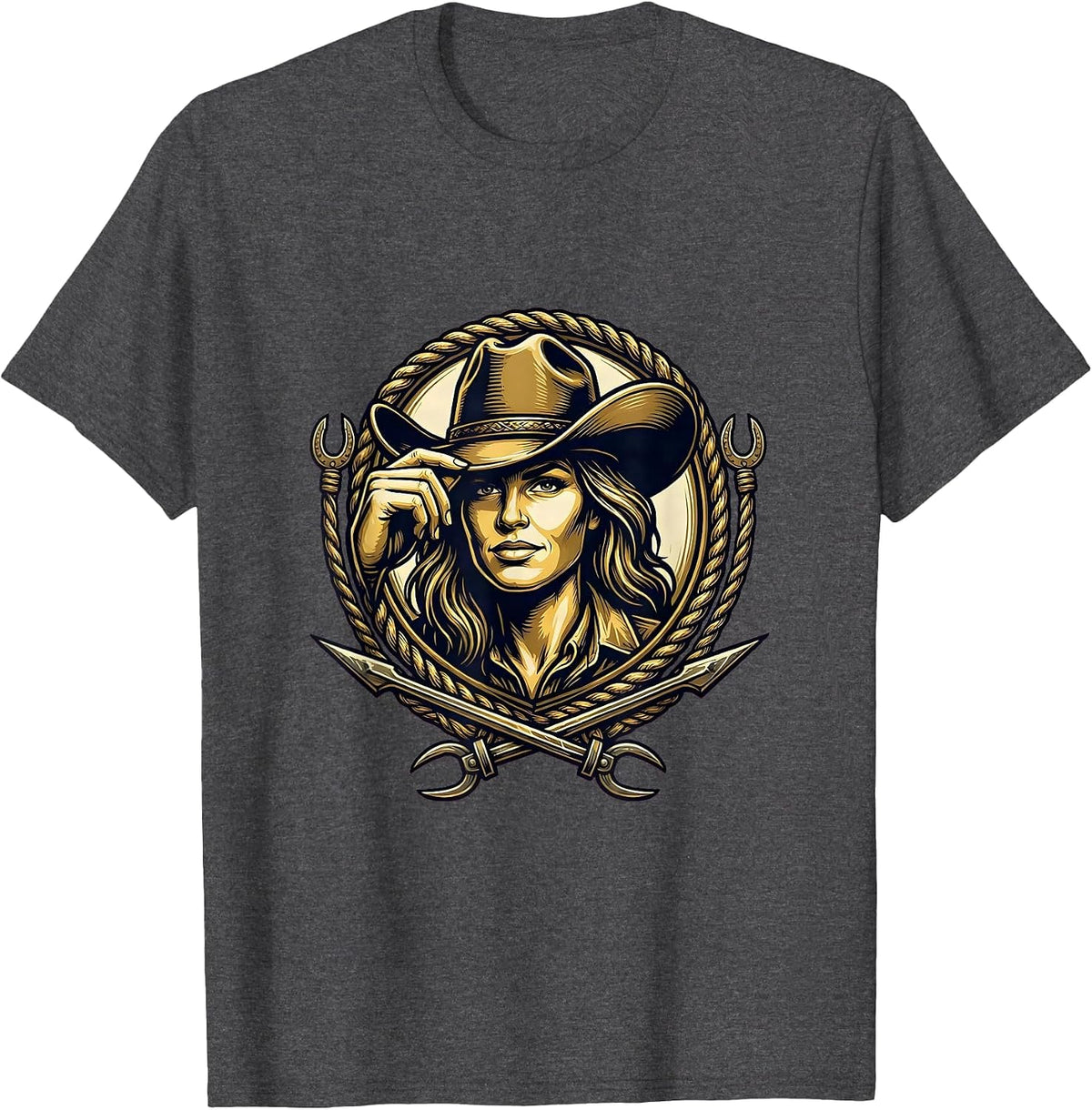 Men's Confident Cowboy Hat Tip Western Graphic Design T-Shirt - Dark Heather Grey