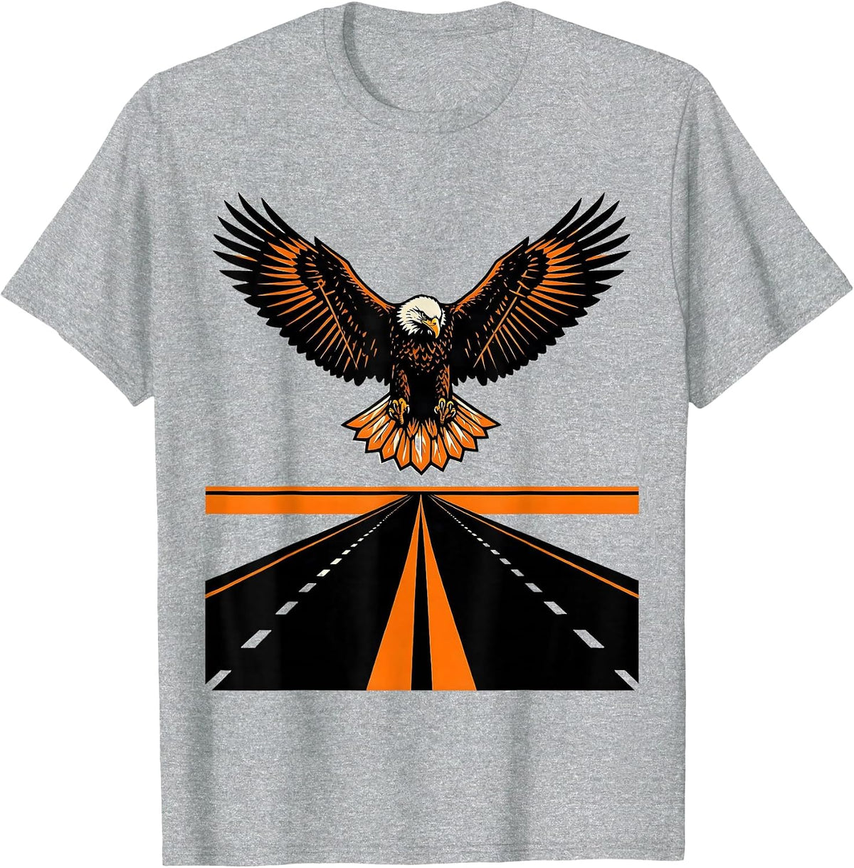 Men's Eagle Soaring Over Open Highway Motorcycle Design T-Shirt - Heather Grey