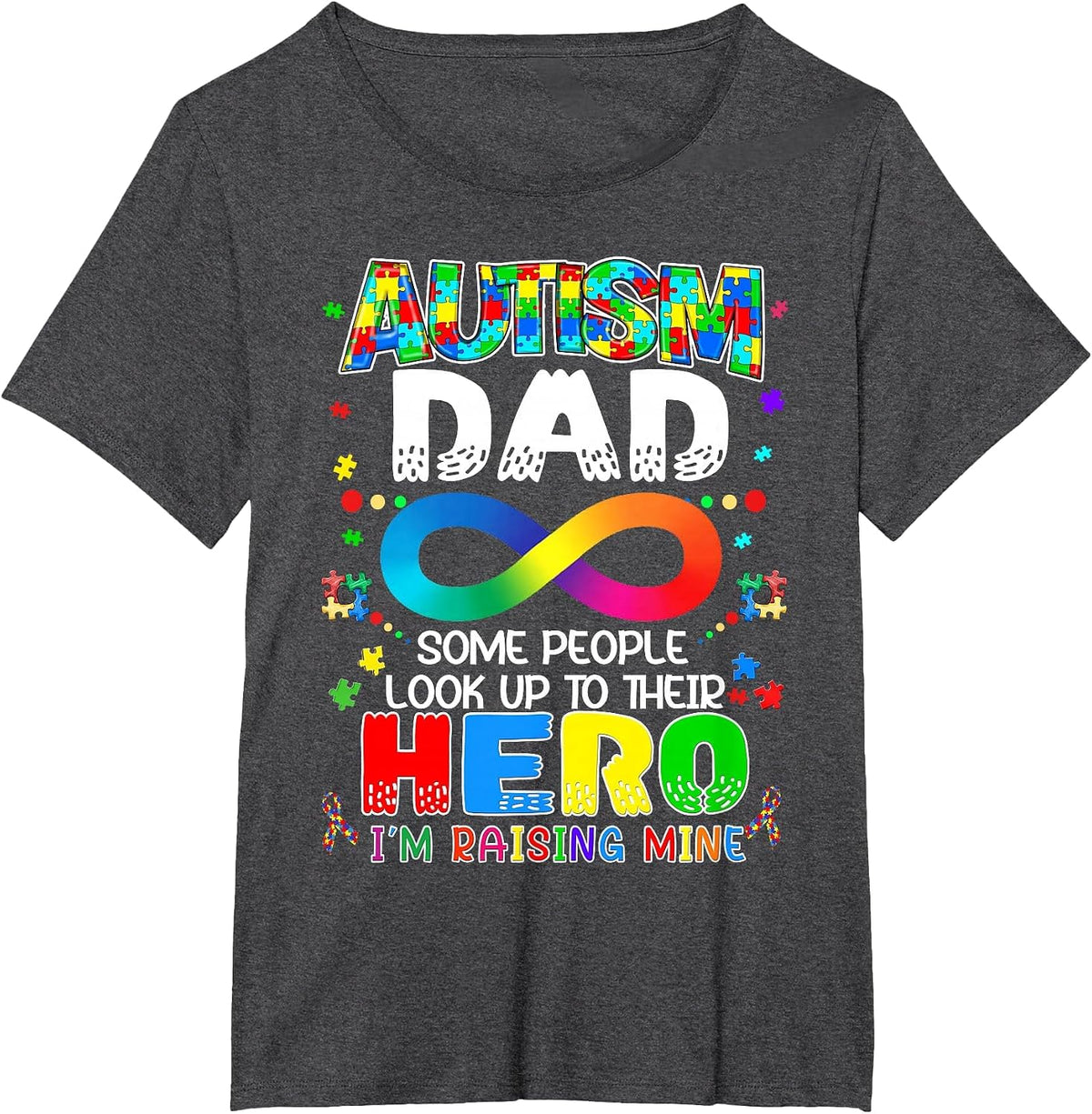 Autism Dad Raising Hero Groovy Father Autism Awareness T-Shirt - Dark Heather Grey