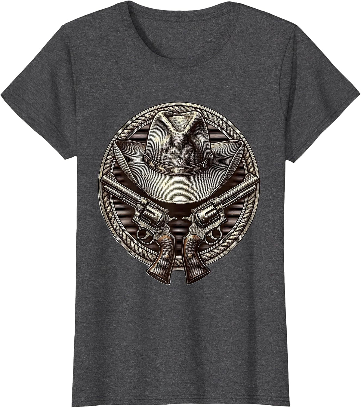 Women's Cowboy Hat Crossed Pistols Western Graphic T-Shirt - Dark Heather Grey
